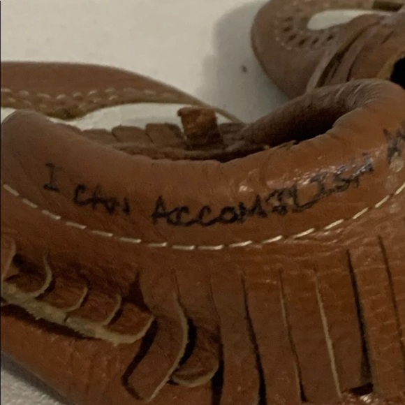 Leather Moccasins Baby Toddler Sz 4 Tan White Shoes "I CAN ACCOMPLISH ANYTHING" - Picture 4 of 7